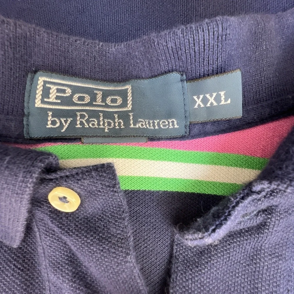 Polo by Ralph Lauren Blue Tag Polo XXL Prep Navy Pink Multi Stripe Y2K Prep VTG